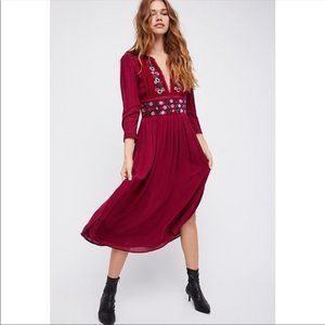 Free People Flora Midi Dress in Raspberry